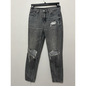 American Eagle Mom Jeans Ripped Knee Distressed Faded Black Grunge Grey 4